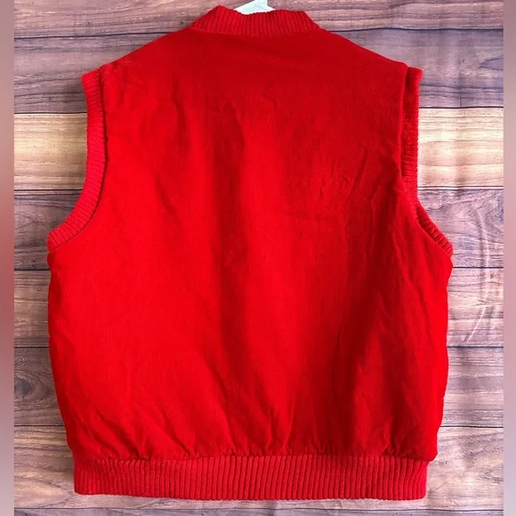 St Johns Bay Mens Red Corduroy Vest Flannel Lined Large Vintage Full Zip Gilet - Picture 3 of 4